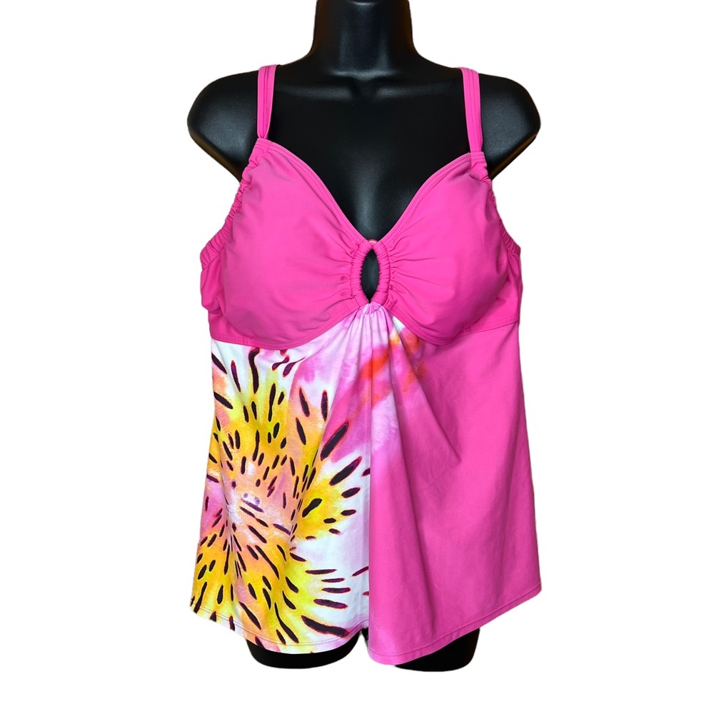 Swim by Cacique Pink Built in Bra Tie Back Swim Suit Top Women's Size 20